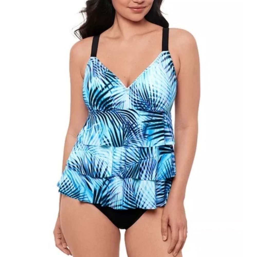 NWT Swim Solutions Leaf It Alone Tiered Fauxkini One-Piece Swimsuit Plus 18 - Picture 1 of 8